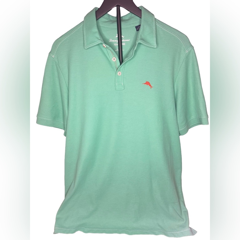 M EUC Tommy Bahama Island Zone Light Green/Teal Polo Shirt